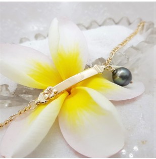 Frangapani and Tahititan pearl ID bracelet NCID001